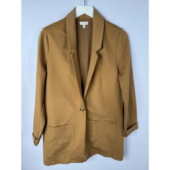 Garnet Hill Knit Relaxed Blazer Womens Sz 8 Praline Brown Camel Academia‎ $169 - Picture 2 of 12